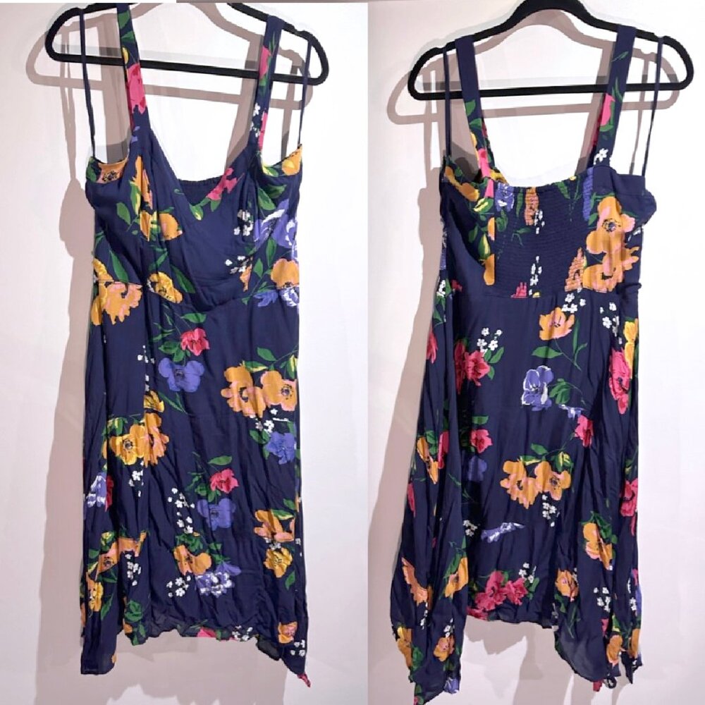 Anthropologie Navy Floral Handkerchief-Hem Midi Dress - Picture 4 of 6